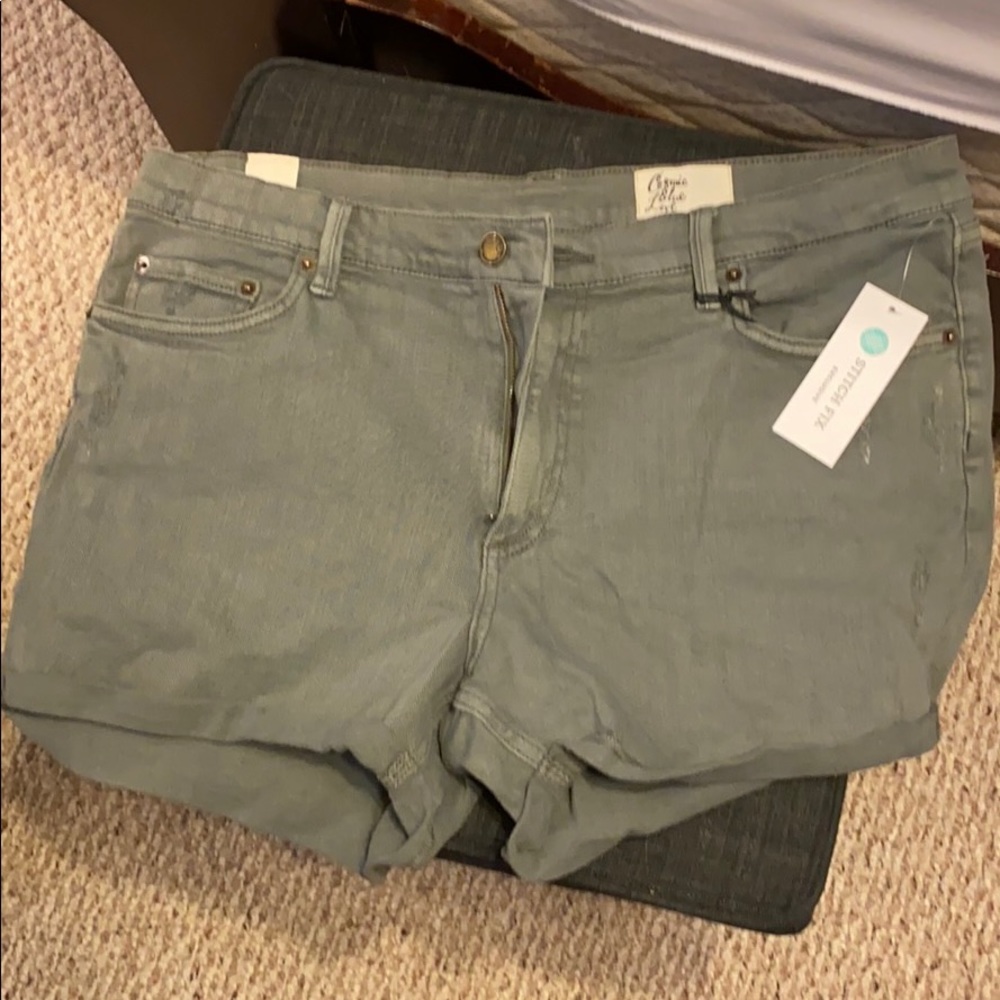 Distressed Army Green Denim shorts